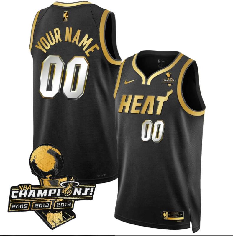 Men Miami Heat #3 Time Champions Patch Collection Custom black NBA Jersey